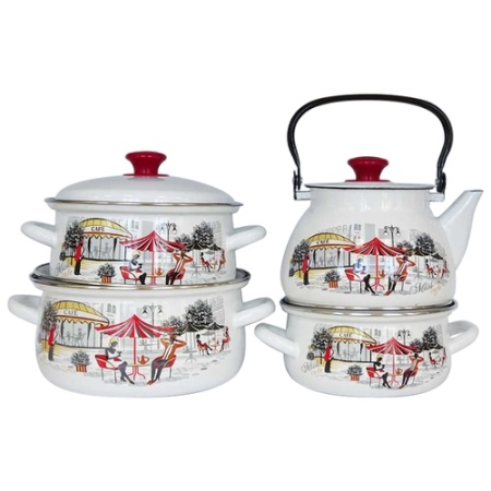 Набор посуды эмалированная сталь, 3пр Джаз-Кафе ЭКСТРА белый (сфер 2л, 3л, 4л) Керчь