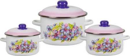 Набор посуды эмалированная сталь, 3пр №19 "Фиалка" белосн. Череповец