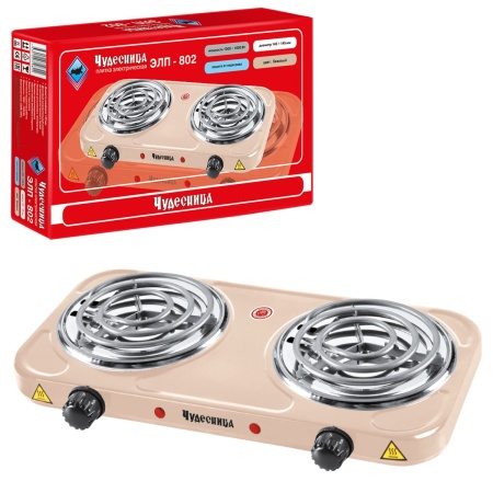 Плита электрическая 2 конфорки, спираль Чудесница ЭЛП-802 1000 Вт + 1000 Вт, Бежевый