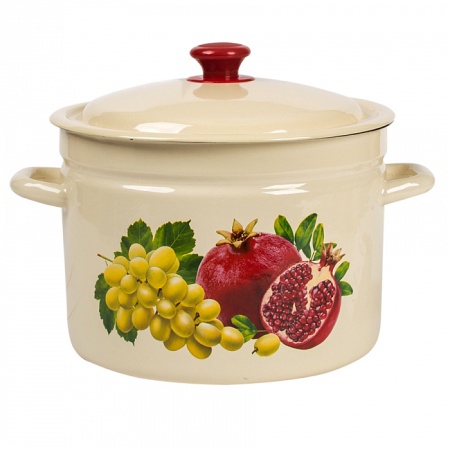 Кастрюля эмалированная сталь  9,0л, с крышкой, коричневая с декором Керчь