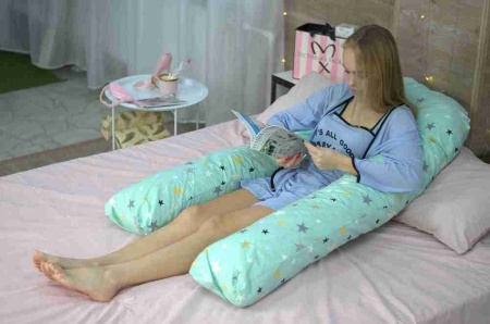 Подушка форма "U" 8127/4 Звезды мята (бязь, пакет) ДомВелл многофункциональная 140*80