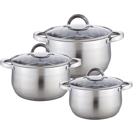 Набор посуды нержавеющая сталь, 3пр 2,1л, 2,9л, 3,9л крышка стекло