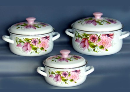 Набор посуды эмалированная сталь, 3пр "Весна-1" (белая) (2л+3л+4л) эмал Керчь