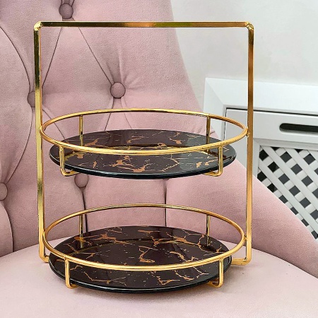 Блюдо 2-х ярусное "Черный мрамор" 22х22х27,5см