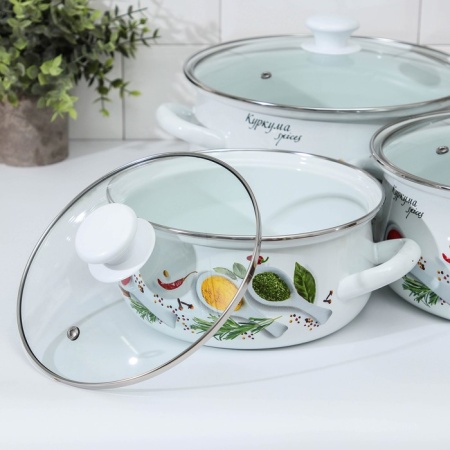 Набор посуды эмалированная сталь, 3пр Куркума-1-Экстра белый 2,0л, 3,0л, 4,0л Керчь