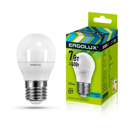 Лампа светодиодная Шар Ergolux LED-G45-7W-E27-4K 7Вт E27 4500K 172-265В