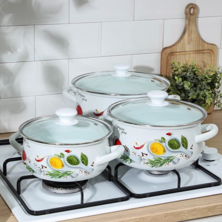 Набор посуды эмалированная сталь, 3пр Куркума-1-Экстра белый 2,0л, 3,0л, 4,0л Керчь