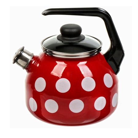 Чайник 3 л со свистком Белый большой горох, вишнёвый, с пл.кн.