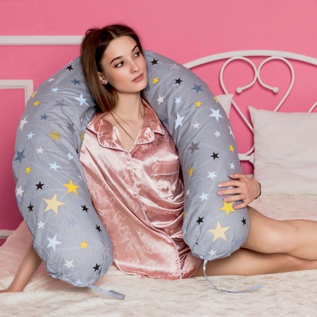 Подушка форма "Бумеранг" 8127/2 Звезды серые (бязь, пакет) ДомВелл многофункциональная 195*30