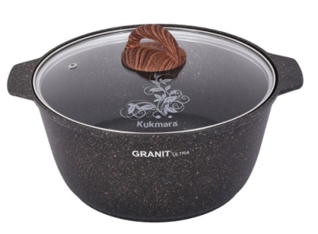 Кастрюля алюминий  5,0л, крышка стекло, с антипригарным покрытием АП Гранит