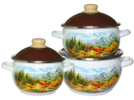 Набор посуды эмалированная сталь, 3пр №02 "Альпы", белосн., 6KH021M