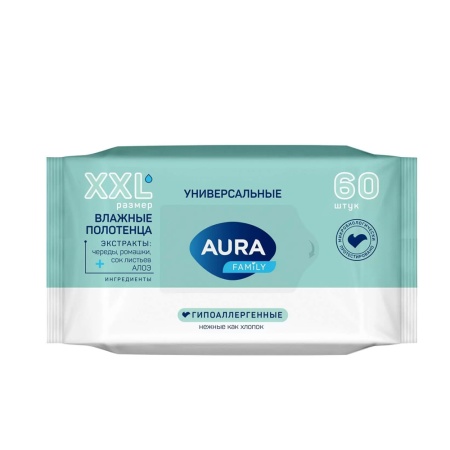 Полотенца влажные 60шт AURA Family big-pack Универсал