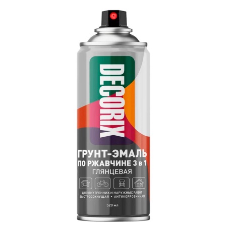 Аэрозольная грунт-эмаль по ржавчине 3 в 1 DECORIX, 520, черный глянцевый №01
