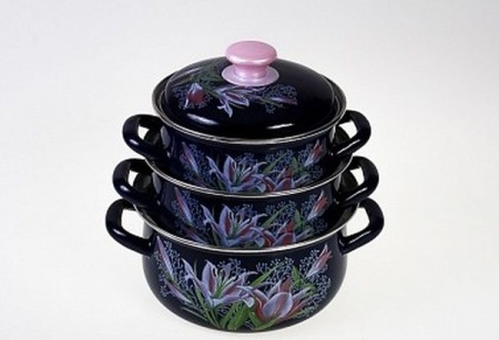 Набор посуды эмалированная сталь, 3пр "Версаль-1" (бостон) (1,5л+2л+3л) эмал Керчь