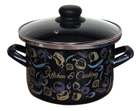 Кастрюля эмалированная сталь  4,0л, с крышкой, цилиндр 1-2240112(Черн)"Черн"/"Микс овощной"