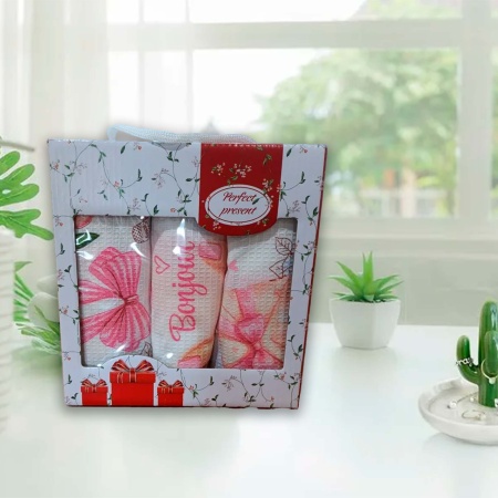 Набор подарочный ДомВелл (3шт 50х60 полотенец из ваф.полотна "Весна") коробка 