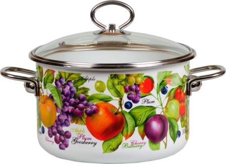 Кастрюля эмалированная сталь  4,0л, крышка стекло, Стальэмаль Confitura белоснежная