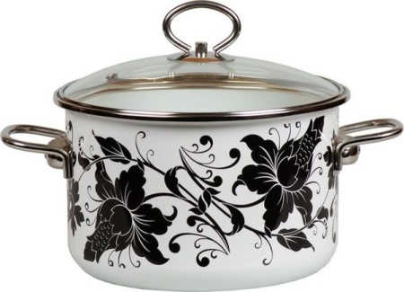 Кастрюля эмалированная сталь  5,0л, крышка стекло, Стальэмаль Tango белоснежная 