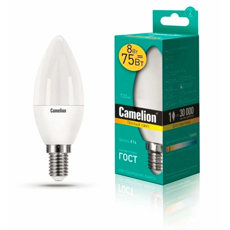 Лампа светодиодная Camelion LED8-C35/830/E14 8Вт 220В