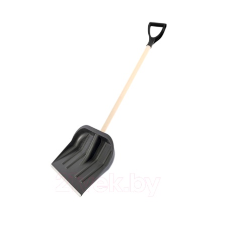 Лопата для снега "Тундра" 47х41 черная пластик,с планкой с  дерев. череноком и V ручкой