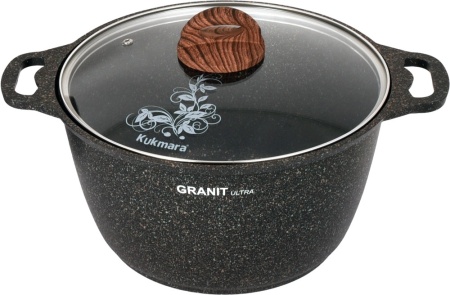 Кастрюля алюминий  6,0л, крышка стекло, с антипригарным покрытием АП Гранит