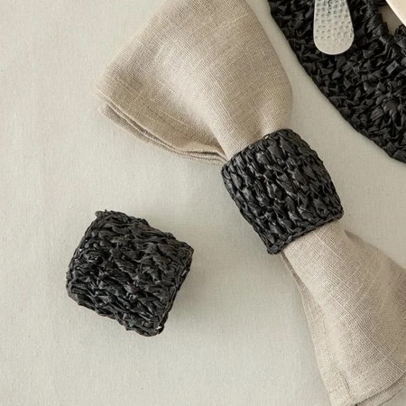 Кольцо для салфеток 6см, Straw Rope 2 шт. Черный Рафия