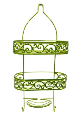 Полка прямая 2 ярусная 63х28х12см с мыльницей Ажур зеленый металлик JC-4424/E-0037