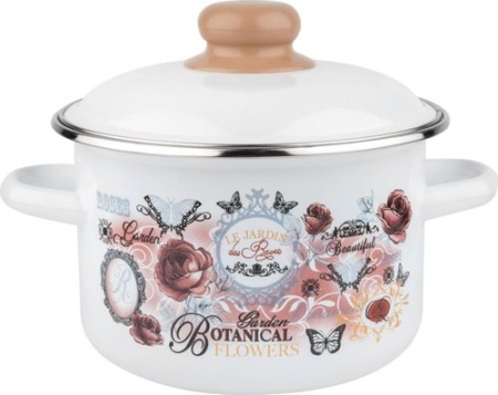 Кастрюля эмалированная сталь  2,0л, с крышкой Roses ТМ Appetite