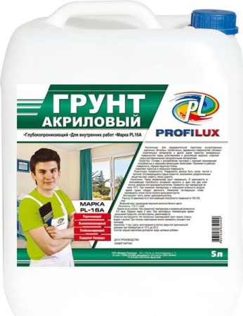 Грунтовка акриловая 5л PL-16A  (зел.эт) д/внутрен работ "Профилюкс"  Грунтовка акриловая 5л PL-16A  (зел.эт) д/внутрен работ "Профилюкс"