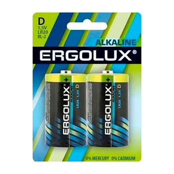 Батарейки Ergolux Alkaline LR20 BL-2 (LR20 BL-2, 1.5В) 2шт