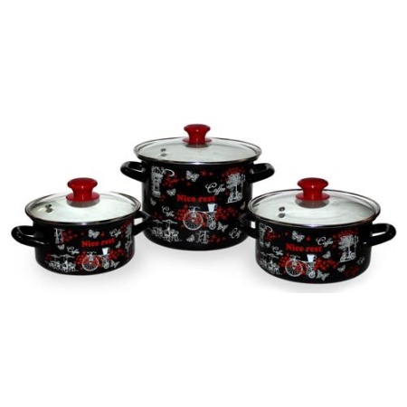 Набор посуды эмалированная сталь, 3пр Отдых-5-1-Люкс черный (1,9л, 2,5л, 5л) Керчь