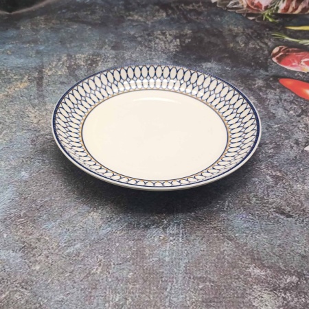 Тарелка 220мм мелкая круглая, цветная РД84939 синий узор