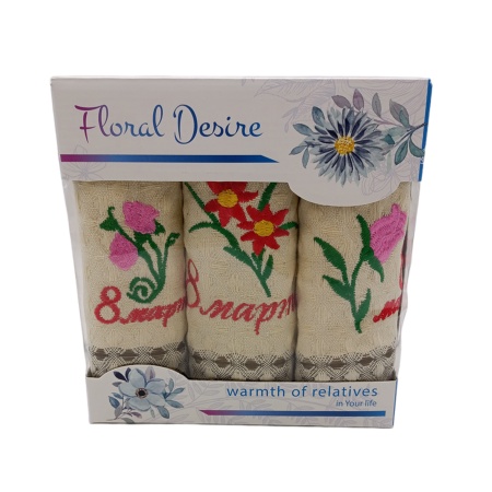 Набор полотенец 3шт, 25х50см, 8 Марта, хлопок, в коробке