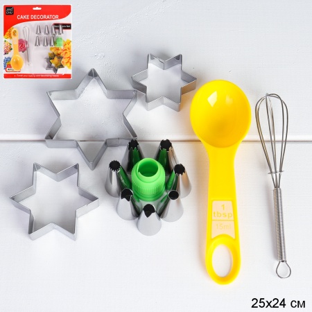 Кондитерские насадки с адаптером, венчик, ложка мерная, форма 3 штуки Звезда размер блистера 25х24 см/ PF-726 /уп 144/ Кондитерские насадки с адаптером, венчик, ложка мерная, форма 3 штуки Звезда размер блистера 25х24 см/ PF-726 /уп 144/