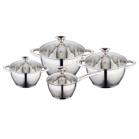 Набор посуды нержавеющая сталь,4пр 16см, 20см, 24см, ковш 16см, крышка стекло KV-6613 РД84250