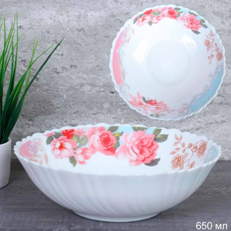 Салатник 650мл 175мм тарелка глубокая / TW-70 (6801) /уп 6/48/ Розы на голубом 