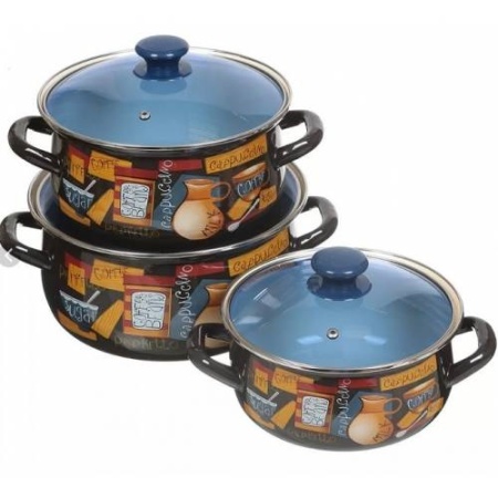 Набор посуды эмалированная сталь, 3пр Капучино - Экстра коричневый сфер 2л, 3л, 4л Керчь