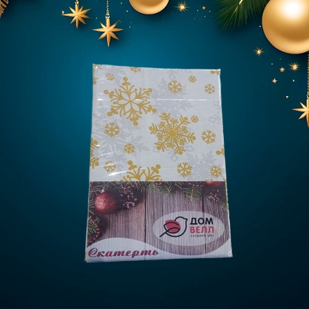 Скатерть из рогожки 120*150 ДомВелл 3145/2 Снежинка белая