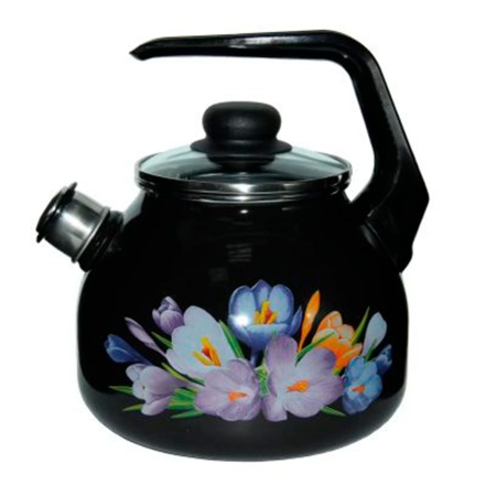 Чайник 3 л со свистком, декор, чёрный, с пл.кн.