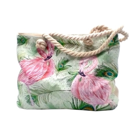 Сумка пляжная на молнии  48х36см РД39938 Фламинго