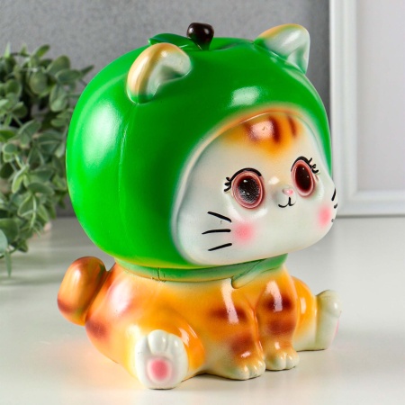 Копилка Кот в костюме Яблоко зелёный 17х21х17см