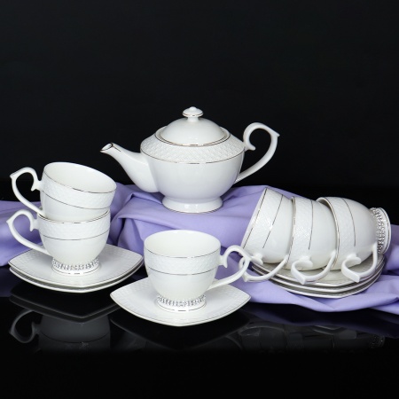 Набор чайный 13 предметов 260 мл 900 мл на ножке со стразами GA2-13G костяной фарфор