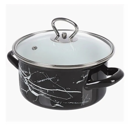 Кастрюля эмалированная сталь  2,3л Черный мрамор-1-Экстра стиль черная Керчь