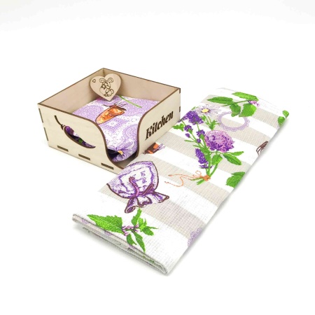 Набор "Старательной хозяйке" ДомВелл (Салфетница 128х132х65+Полотенце 36х60 2шт.)