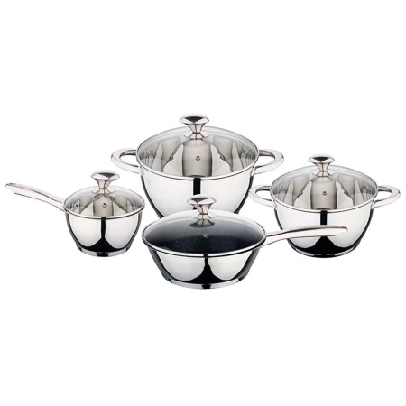 Набор посуды нержавеющая сталь,4пр 24см, 24см, 20см, 16см, крышка стекло KV-6614 РД84267