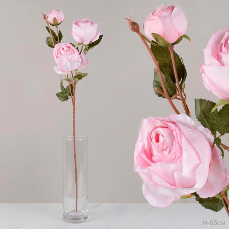Цветок искусственный Роза розовая 65см три бутона RF-1568 