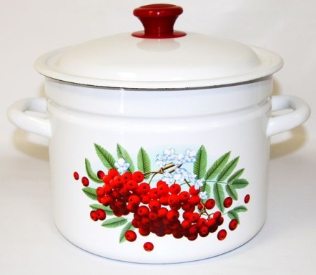 Кастрюля эмалированная сталь  6,0л, с крышкой, белая с декором Керчь