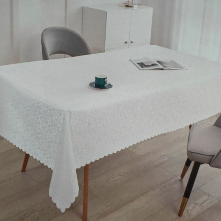Скатерть 140х220 Флора, тефлон молочная