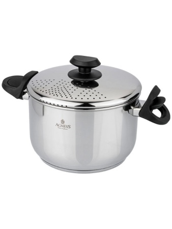Кастрюля нержавеющая сталь  5,0л, с крышкой-сливом AGNESS SELF-FILTER 22Х14см индукц. дно