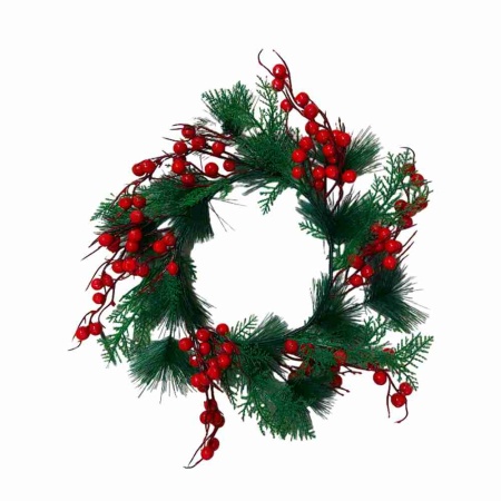 Венок новогодний 40 см с красными ягодами РД44839